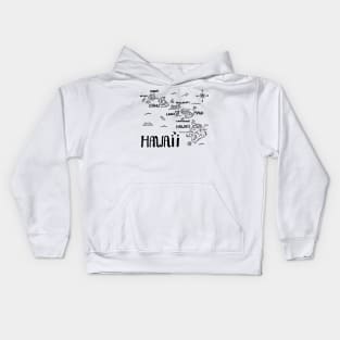 Hawaii Illustrated Map Black and White Kids Hoodie